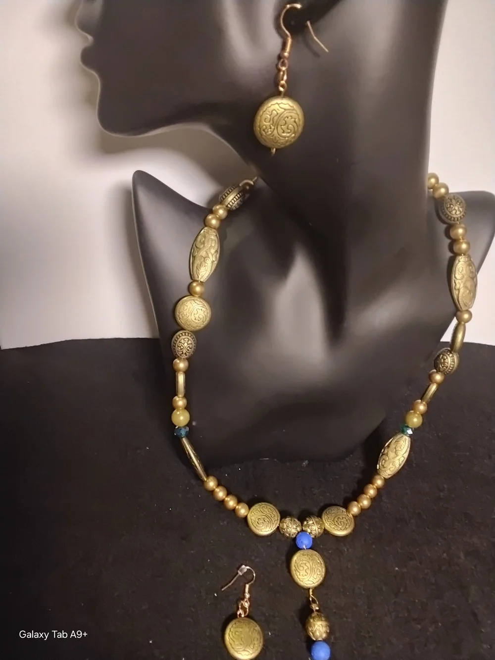 Handcrafted Gold-Tone Pendant Necklace and Earring Set
